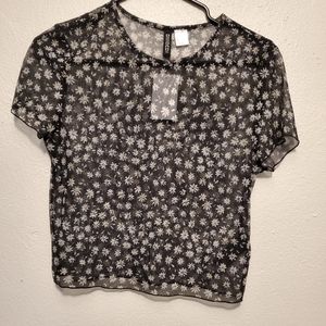 Sheer daisy print crop top